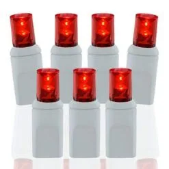50 Light Red 5 Mm Wide Angle Conical LED Christmas Lights - White Wire