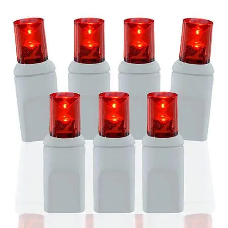 50 Light Red 5 Mm Wide Angle Conical LED Christmas Lights - White Wire